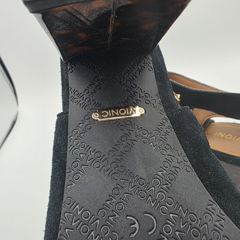 Vionic Lacey Suede Booties Size 9.5 Tortoise Block Heel Black Leather Mob Wife - Picture 11 of 14